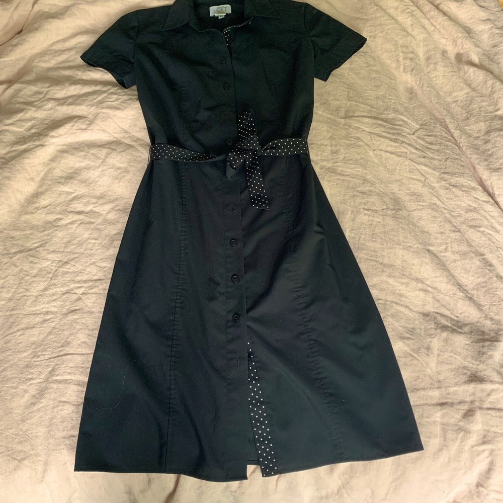 Anne Taylor Loft Black Belted Shirt Dress with short sleeves, size 2